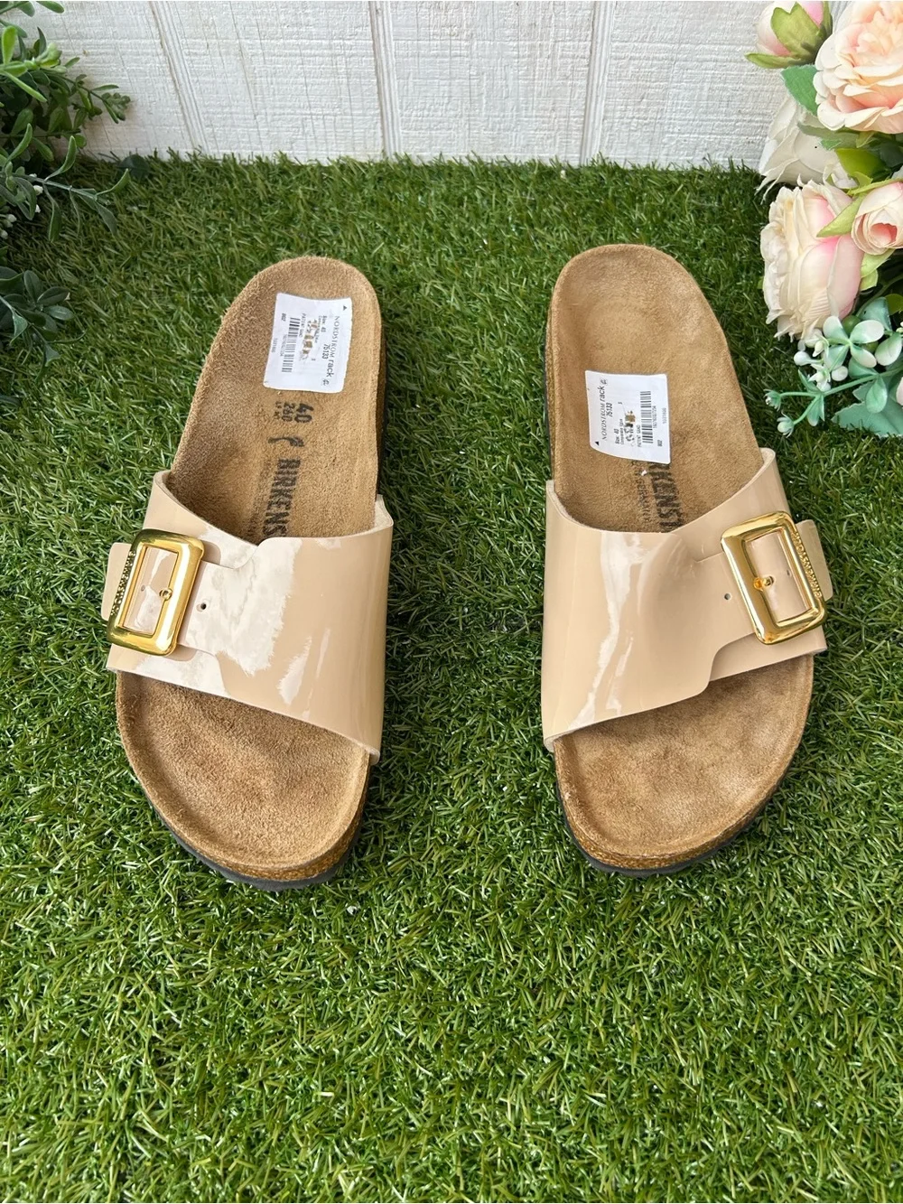 Birkenstock Catalina Luxe Buckle Birko-Flor patent sand size 40 US 9-9.5 gently